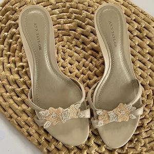 Ann Taylor• beaded mule heels
